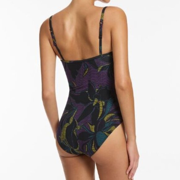 JETS Midnight Tropical Moulded Wire One Piece Swimsuit Size 10 US Purple Black - Picture 2 of 2